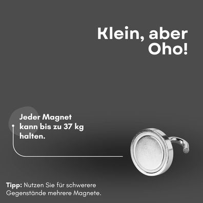 10 Stück Magnethaken Topfmagnet mit Haken D 32 mm 37 Kg Neodym Magnet M5 Gewinde