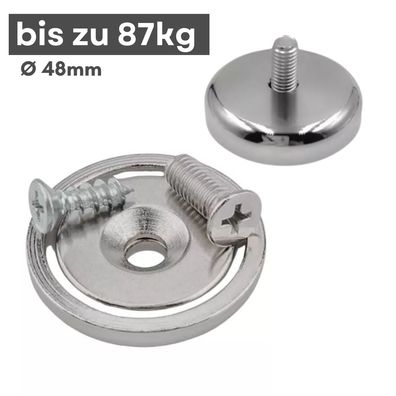 1 Stück Neodym Topfmagnet mit Senkbohrung Ø 48 mm – Haltekraft ca. 87 kg – Gewinde M6
