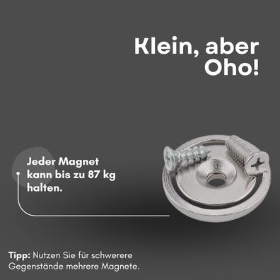 10 Stück Neodym Topfmagnet mit Senkbohrung Ø 48 mm – Haltekraft ca. 87 kg – Gewinde M