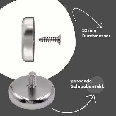5 Stück Neodym Topfmagnet mit Senkbohrung Ø 32 mm – Haltekraft ca. 35 kg – Gewinde M5