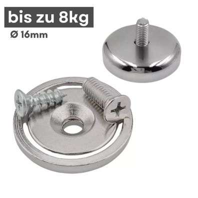 1 Stück Neodym Topfmagnet mit Senkbohrung Ø 16 mm – Haltekraft ca. 8 kg – Gewinde M3