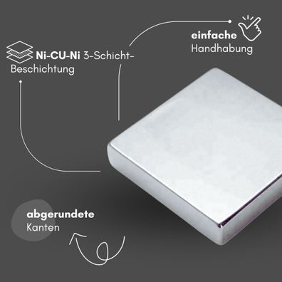 5 Stück Neodym Magnet 50mm x 50mm x 25mm - N38 Supermagnet - Quadermagnete - Hohe Haf