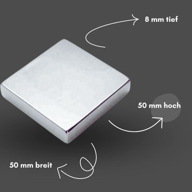 20 Stück Neodym Magnet 50mm x 50mm x 8mm - N38 Supermagnet - Quadermagnete - Hohe Haf