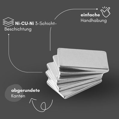 5 Stück Neodym Magnet 42mm x 12mm x 3mm - N38 Supermagnet - Quadermagnete - Hohe Haft
