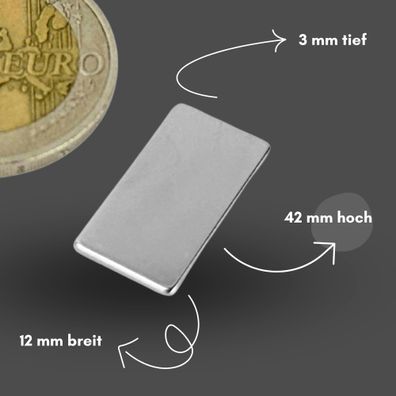 20 Stück Neodym Magnet 42mm x 12mm x 3mm - N38 Supermagnet - Quadermagnete - Hohe Haf