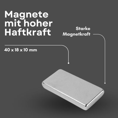 3 Stück Neodym Magnet 40mm x 18mm x 10mm - N38 Supermagnet - Quadermagnete - Hohe Haf