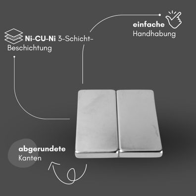 5 Stück Neodym Magnet 40mm x 18mm x 10mm - N38 Supermagnet - Quadermagnete - Hohe Haf