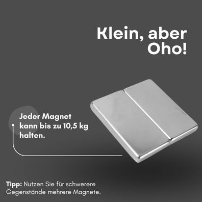 10 Stück Neodym Magnet 40mm x 18mm x 10mm - N38 Supermagnet - Quadermagnete - Hohe Ha