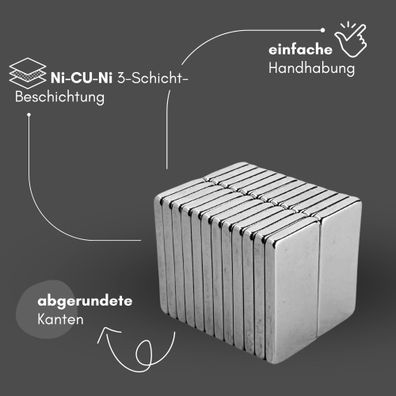 5 Stück Neodym Magnet 40mm x 15mm x 6mm - N38 Supermagnet - Quadermagnete - Hohe Haft