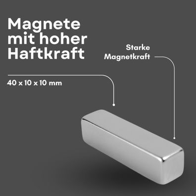 3 Stück Neodym Magnet 40mm x 10mm x 10mm - N38 Supermagnet - Quadermagnete - Hohe Haf