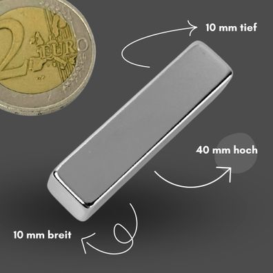 20 Stück Neodym Magnet 40mm x 10mm x 10mm - N38 Supermagnet - Quadermagnete - Hohe Ha