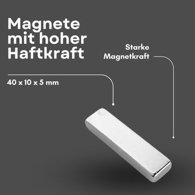 3 Stück Neodym Magnet 40mm x 10mm x 5mm - N38 Supermagnet - Quadermagnete - Hohe Haft