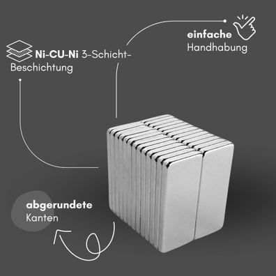5 Stück Neodym Magnet 40mm x 10mm x 5mm - N38 Supermagnet - Quadermagnete - Hohe Haft