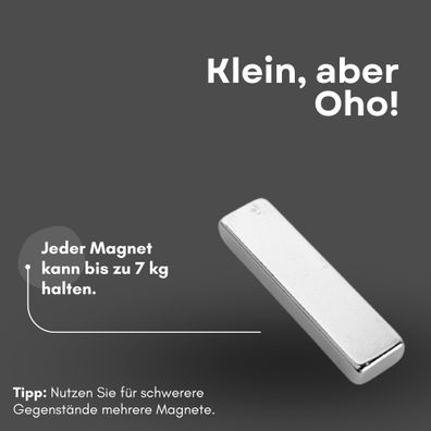 10 Stück Neodym Magnet 40mm x 8mm x 5mm - N38 Supermagnet - Quadermagnete - Hohe Haft