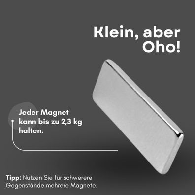 5 Stück Neodym Magnet 25mm x 10mm x 2mm - N38 Supermagnet - Quadermagnete - Hohe Haft
