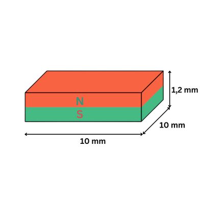 200 Stück Neodym Magnet 10mm x 10mm x 1,2mm - N38 Supermagnet - Quadermagnete - Hohe