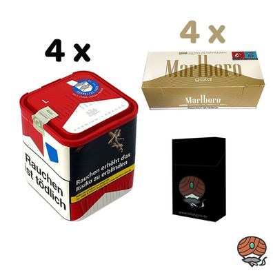 Marlboro Rot Tabak 4x 103g L Dose + 4x Marlboro Gold Extra Filterhülsen + Zubeh