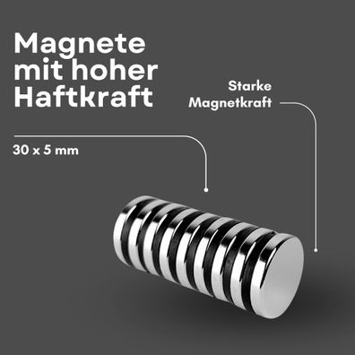 3 Stück Neodym Magnet Ø 30mm x 5mm - Starker Scheibenmagnet - N38 Supermagnet - Hohe