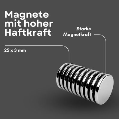 3 Stück Neodym Magnet Ø 25mm x 3mm - Starker Scheibenmagnet - N38 Supermagnet - Hohe
