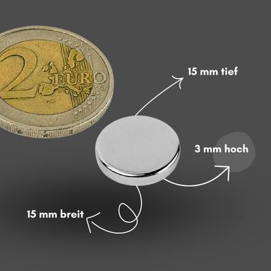20 Stück Neodym Magnet Ø 15mm x 3mm - Starker Scheibenmagnet - N38 Supermagnet - Hohe