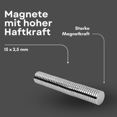 3 Stück Neodym Magnet Ø 15mm x 2,5mm - Starker Scheibenmagnet - N38 Supermagnet - Hoh