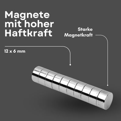 3 Stück Neodym Magnet Ø 12mm x 6mm - Starker Scheibenmagnet - N38 Supermagnet - Hohe