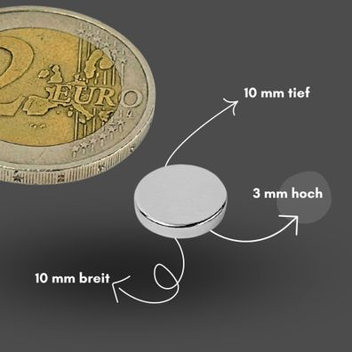20 Stück Neodym Magnet Ø 10mm x 3mm - Starker Scheibenmagnet - N38 Supermagnet - Hohe