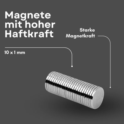 3 Stück Neodym Magnet Ø 10mm x 1mm - Starker Scheibenmagnet - N38 Supermagnet - Hohe