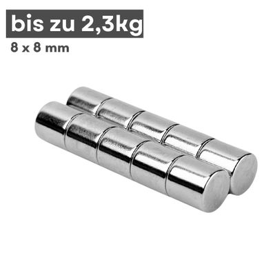 10 Stück Neodym Magnet Ø 8mm x 8mm - Starker Scheibenmagnet - N38 Supermagnet - Hohe