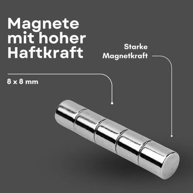 20 Stück Neodym Magnet Ø 8mm x 8mm - Starker Scheibenmagnet - N38 Supermagnet - Hohe