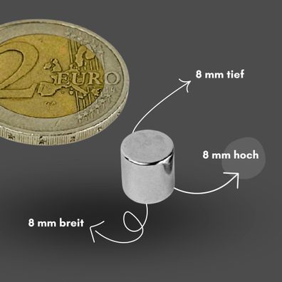 200 Stück Neodym Magnet Ø 8mm x 8mm - Starker Scheibenmagnet - N38 Supermagnet - Hohe