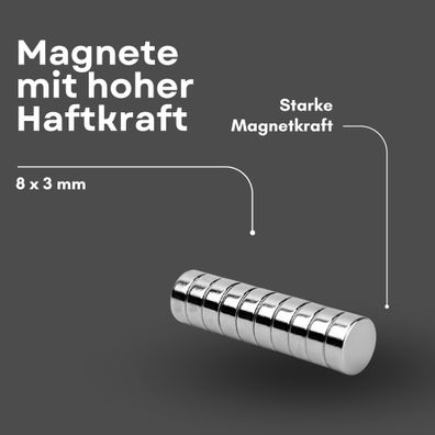 20 Stück Neodym Magnet Ø 8mm x 3mm - Starker Scheibenmagnet - N38 Supermagnet - Hohe