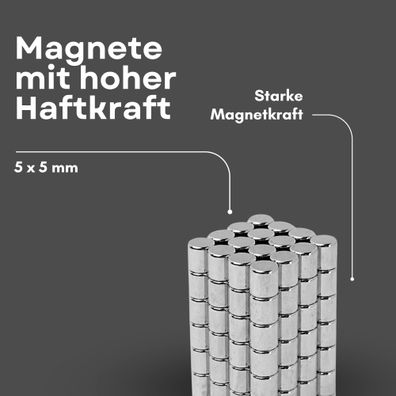 20 Stück Neodym Magnet Ø 5mm x 5mm - Starker Scheibenmagnet - N38 Supermagnet - Hohe