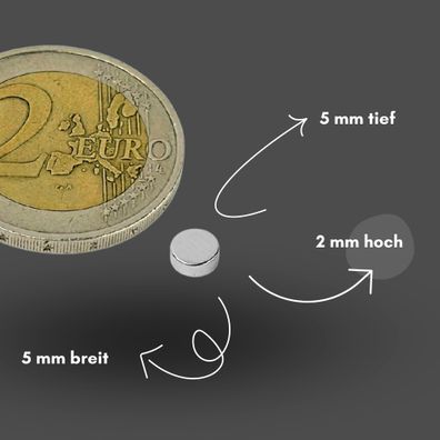 200 Stück Neodym Magnet Ø 5mm x 2mm - Starker Scheibenmagnet - N38 Supermagnet - Hohe