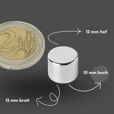 200 Stück Neodym Magnet Ø 12mm x 10mm - Starker Scheibenmagnet - N42 Supermagnet - Ho