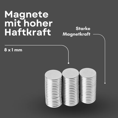 20 Stück Neodym Magnet Ø 8mm x 1mm - Starker Scheibenmagnet - N42 Supermagnet - Hohe