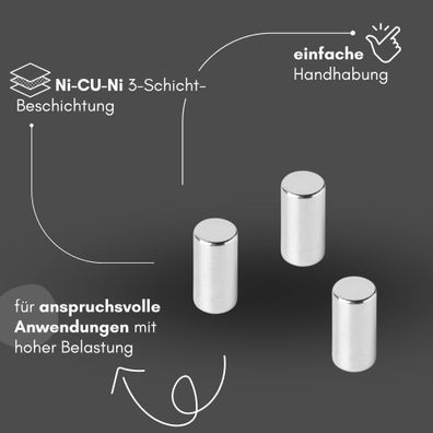 50 Stück Neodym Magnet Ø 5mm x 10mm - Starker Scheibenmagnet - N42 Supermagnet - Hohe