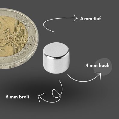 200 Stück Neodym Magnet Ø 5mm x 4mm - Starker Scheibenmagnet - N42 Supermagnet - Hohe