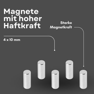 20 Stück Neodym Magnet Ø 4mm x 10mm - Starker Scheibenmagnet - N42 Supermagnet - Hohe
