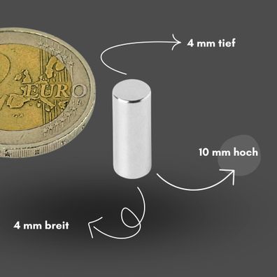 200 Stück Neodym Magnet Ø 4mm x 10mm - Starker Scheibenmagnet - N42 Supermagnet - Hoh