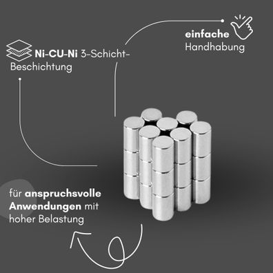 50 Stück Neodym Magnet Ø 4mm x 6mm - Starker Scheibenmagnet - N42 Supermagnet - Hohe