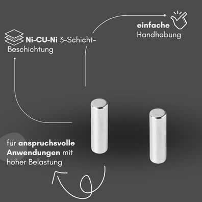 50 Stück Neodym Magnet Ø 3mm x 8mm - Starker Scheibenmagnet - N42 Supermagnet - Hohe