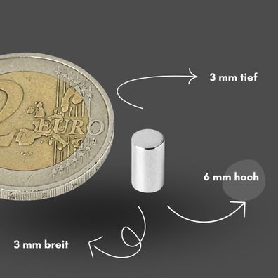 200 Stück Neodym Magnet Ø 3mm x 6mm - Starker Scheibenmagnet - N42 Supermagnet - Hohe