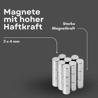20 Stück Neodym Magnet Ø 3mm x 4mm - Starke Scheibenmagnete N42 Supermagnet - Hohe Ha