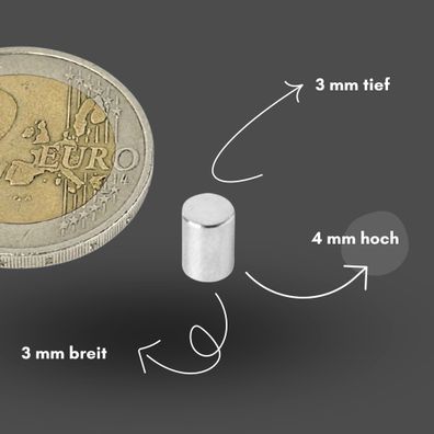 200 Stück Neodym Magnet Ø 3mm x 4mm - Starke Scheibenmagnete N42 Supermagnet - Hohe H