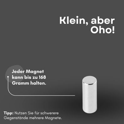 100 Stück Neodym Magnet Ø 2mm x 10mm - Starker Scheibenmagnet - N42 Supermagnet - Hoh