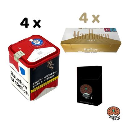 Marlboro Rot Tabak 4x 103g L Dose + 4x Marlboro Gold Filterhülsen + Zubehör