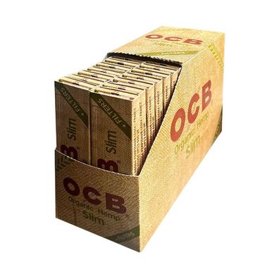 Box OCB Organic Hemp Slim Papers, 32 Hefte je 32 Blatt + 32 Tips