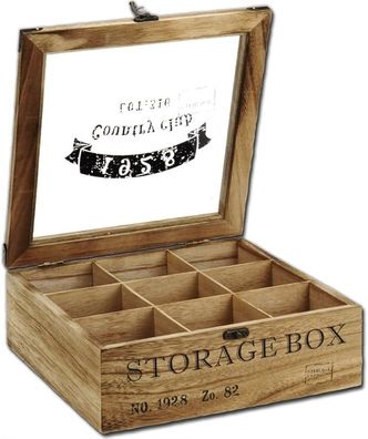 Teebox 9 Fächer Holz Teekiste Teebeutelbox Tee Teebeutelkiste Teekasten Vintage