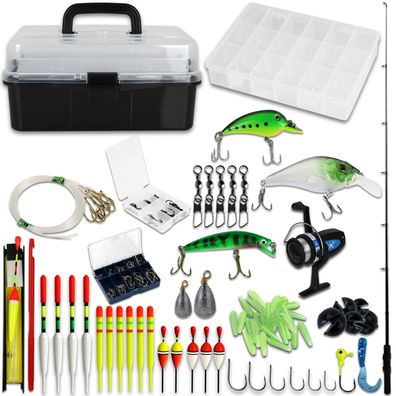 Angelkoffer mit Tackle Box, Teleskoprute inkl. Spule und Zubehör 260tlg. Angelset